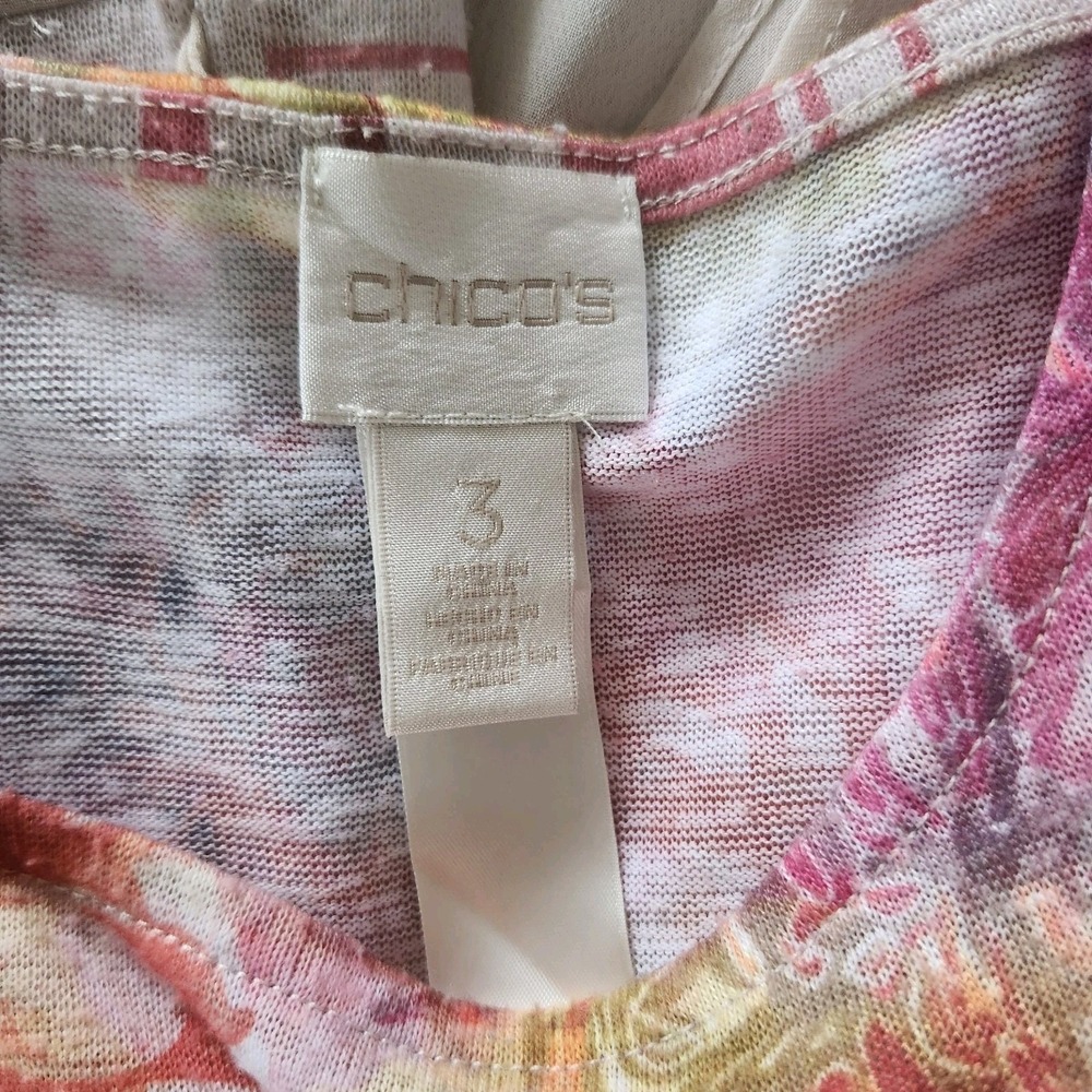 Chico's Tunic Top sz 3 XL Sheer Trim Floral Kimono Sleeve Poncho Blouse 16 18 - Picture 4 of 4